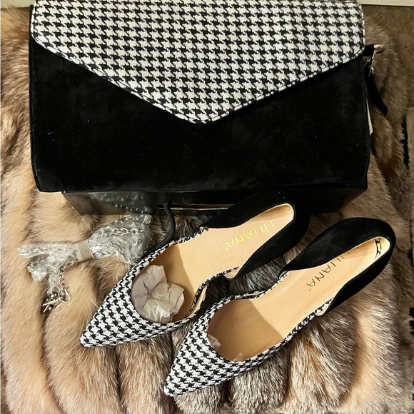 Liliana Houndstooth Black and White Heels with purse to match. - Picture 1 of 7